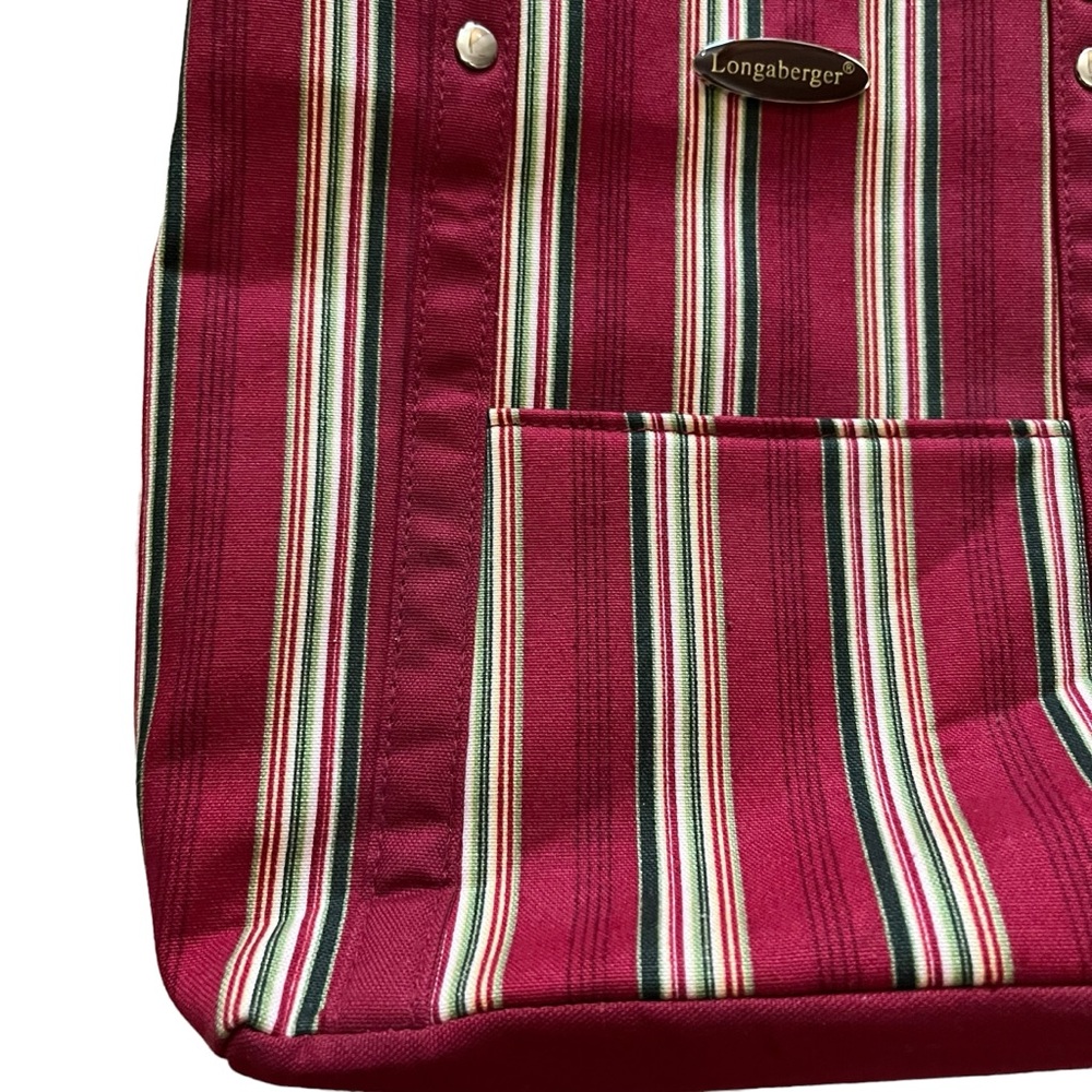 Longaberger Small Tote Purse Bag Red Tan Green Vertical Stripe Collectors - Picture 2 of 14